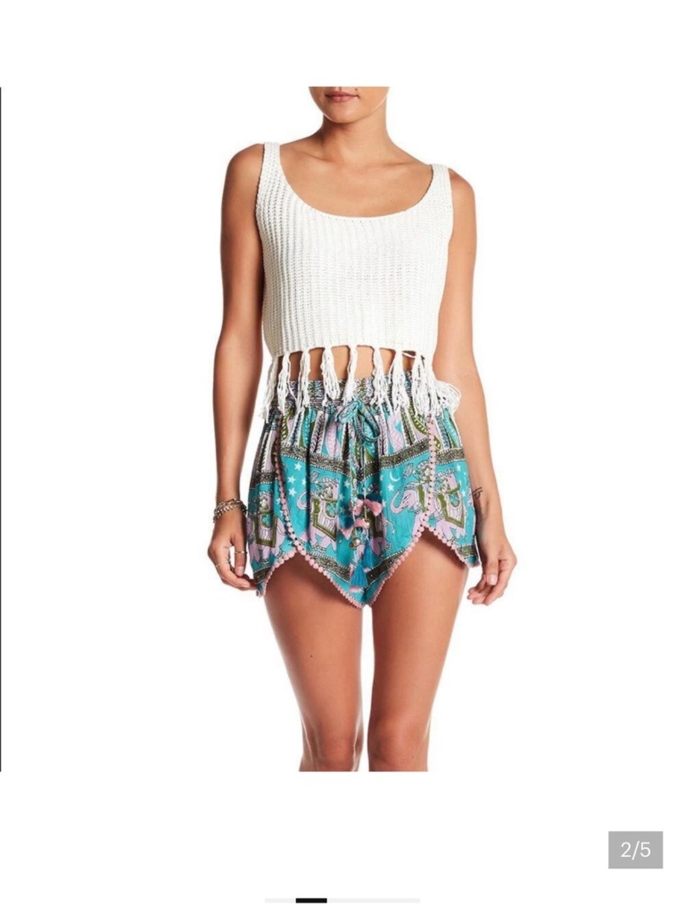 NWT RAGA “FAR LANDS” ELEPHANT PRINT BOHO FESTIVAL SHORTS TURQUOISE/PINK S